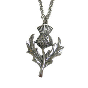Silver Toned Thistle Plant Pendant Necklace